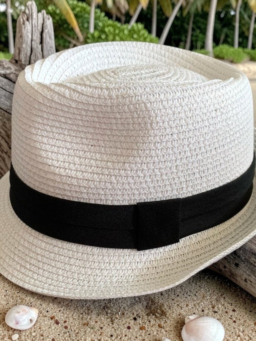White Unisex Straw Fedora Trilby‎ Hat UPF 50+ Packable Summer Beach Sun L/XL